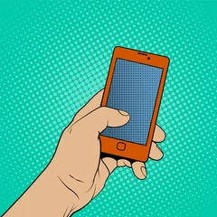 Poster Pop Art Smartphone in hand illustration in pop art style