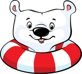 Polar Bear swim in inflatable ring - vector illustration