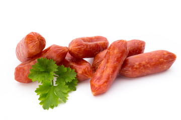 Peperoni or salami, parsley sausage. Isolated on white backgroun