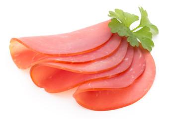 Pork ham slices isolated on white background.