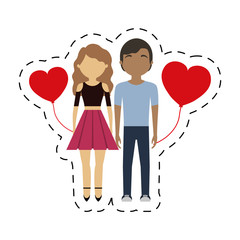 couple mixed race red hearts balloon vector illustration eps 10