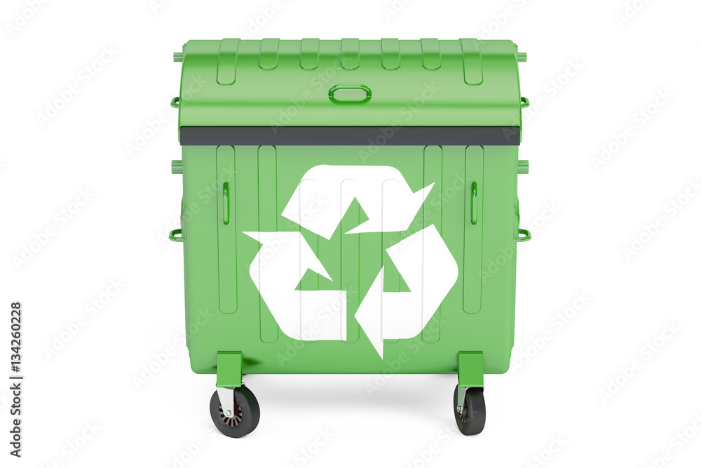 Poster closed green garbage container, 3d rendering