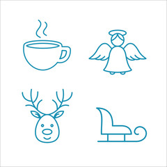 winter cold snow line icons set blue on white