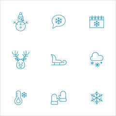 winter cold snow line icons set blue on white