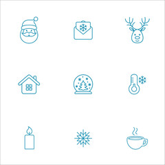 winter cold snow line icons set blue on white