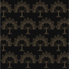 Fototapeta premium Seamless pattern hand drawn technics yellow trees on black, stock vector illustration