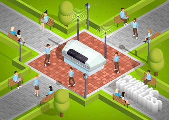 Public Wireless Technology Outdoor Isometric Poster