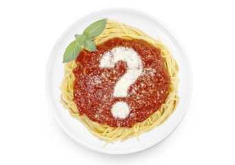 Dish of pasta with parmesan cheese shaped as a question mark.(se