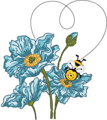 Obraz premium Bee forming a heart with your flight on blue flower