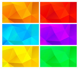 Vector set of abstract polygonal backgrounds yellow orange blue