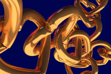 3D-Rendering von Ketten aus goldenen Herzen