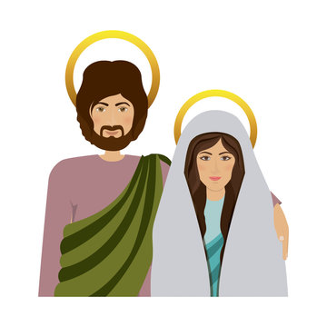 half body picture colorful virgin mary and saint joseph vector illustration