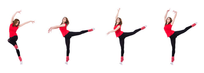 Woman doing exercises on white