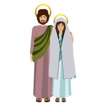 picture colorful virgin mary and saint joseph embraced vector illustration
