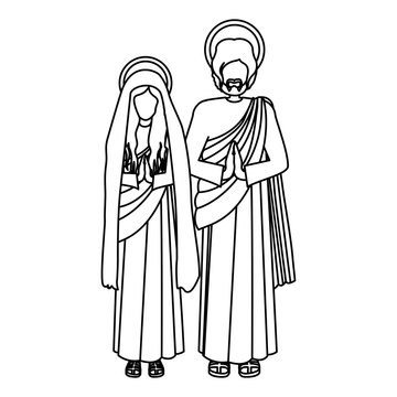 holy family black and white line art clip art preview