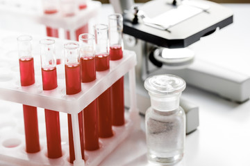 Medical equipment blood test in laboratory no one