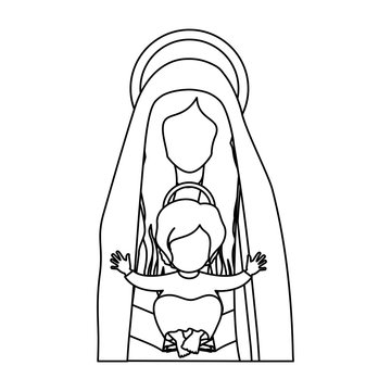 recommend clip art: contour half body saint virgin mary with baby jesus vector illustration
