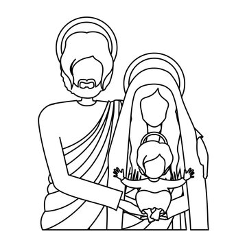 silhouette half body picture of sacred family vector illustration