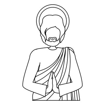 silhouette half body picture saint joseph praying vector illustration