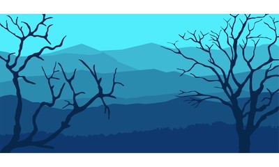 Vector Illustration of Mountain Landscape Dry Trees