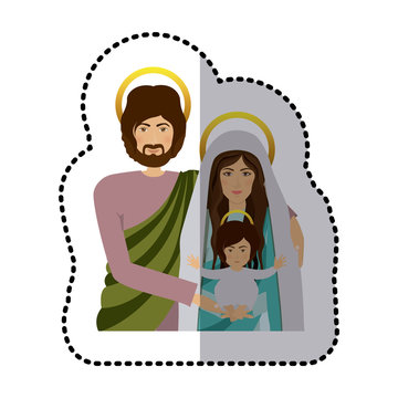 sticker half body picture medium shade of sacred family vector illustration