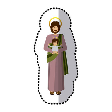 sticker picture saint joseph with baby jesus shading vector illustration
