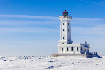 Lighthouse in the winter at Point Abino, Crystal Beach, Ontario, Canada