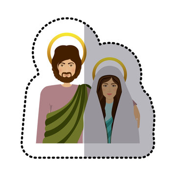 sticker half body picture medium shade of virgin mary and saint joseph vector illustration