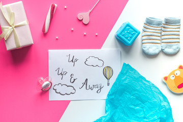 birth child baby shower concept boy or girl top view