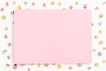 Valentines day of lollipops, candy pattern, top view flat lay