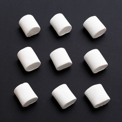 marshmallow pattern, top view flat lay on colorful background