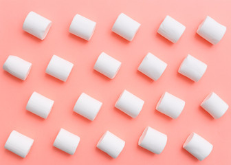 marshmallow pattern, top view flat lay on colorful background - 134267686