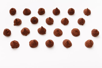 Truffles pattern, top view flat lay of various chocolate