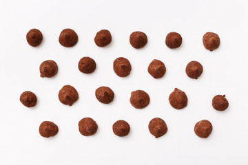 Truffles pattern, top view flat lay of various chocolate