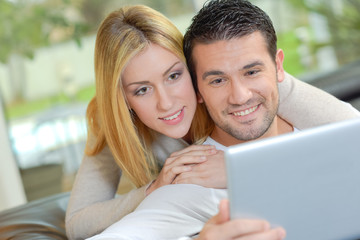 Couple looking at computer screen