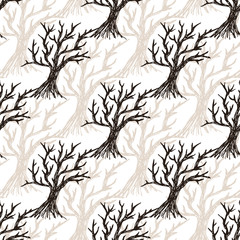 Seamless pattern tree without leaves. Halloween autumn background or winter backdrop