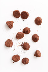 Truffles pattern, top view flat lay of various chocolate sweets - 134268210
