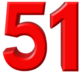 Numeral 51, fifty one, isolated on white background, 3d render