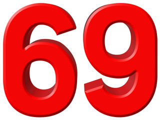 Numeral 69, sixty nine, isolated on white background, 3d render