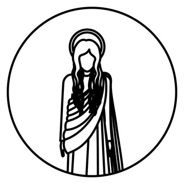 circular shape with silhoutte figure human of saint virgin maria vector illustration