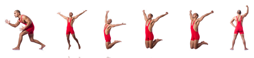 Young wrestler isolated on the white