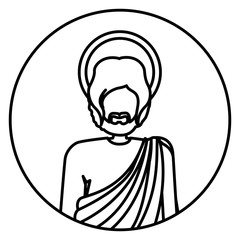 circular shape with contour half body figure human of saint joseph vector illustration