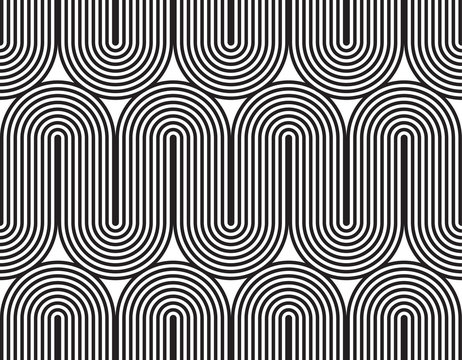Vector seamless pattern. Modern stylish texture. Geometric striped ornament. Monochrome linear weaving.
