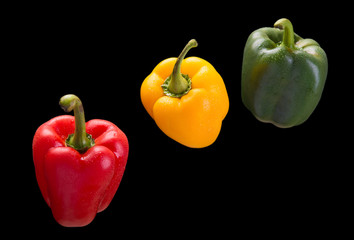 Red, green and yellow paprika