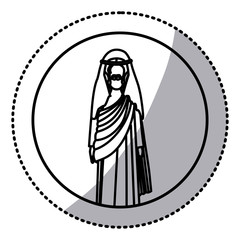 circular sticker with silhouette of christ with tunic vector illustration