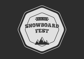 Snowboard vintage circular logo on black background