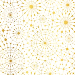 Behang Vector gouden witte abstracte netwerk metalen cirkels naadloze patroon achtergrond. Geweldig voor elegante gouden textuurstof, kaarten, huwelijksuitnodigingen, behang. © Oksancia
