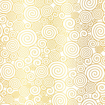 Vector Golden White Abstract Swirls Seamless Pattern Background. Great for elegant gold texture fabric, cards, wedding invitations, wallpaper.
