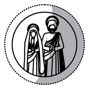 recommend clip art: circular sticker with silhouette virgin mary and saint joseph praying vector illustration