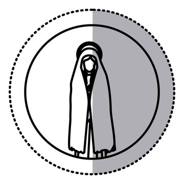 circular sticker with silhouette of saint virgin mary vector illustration